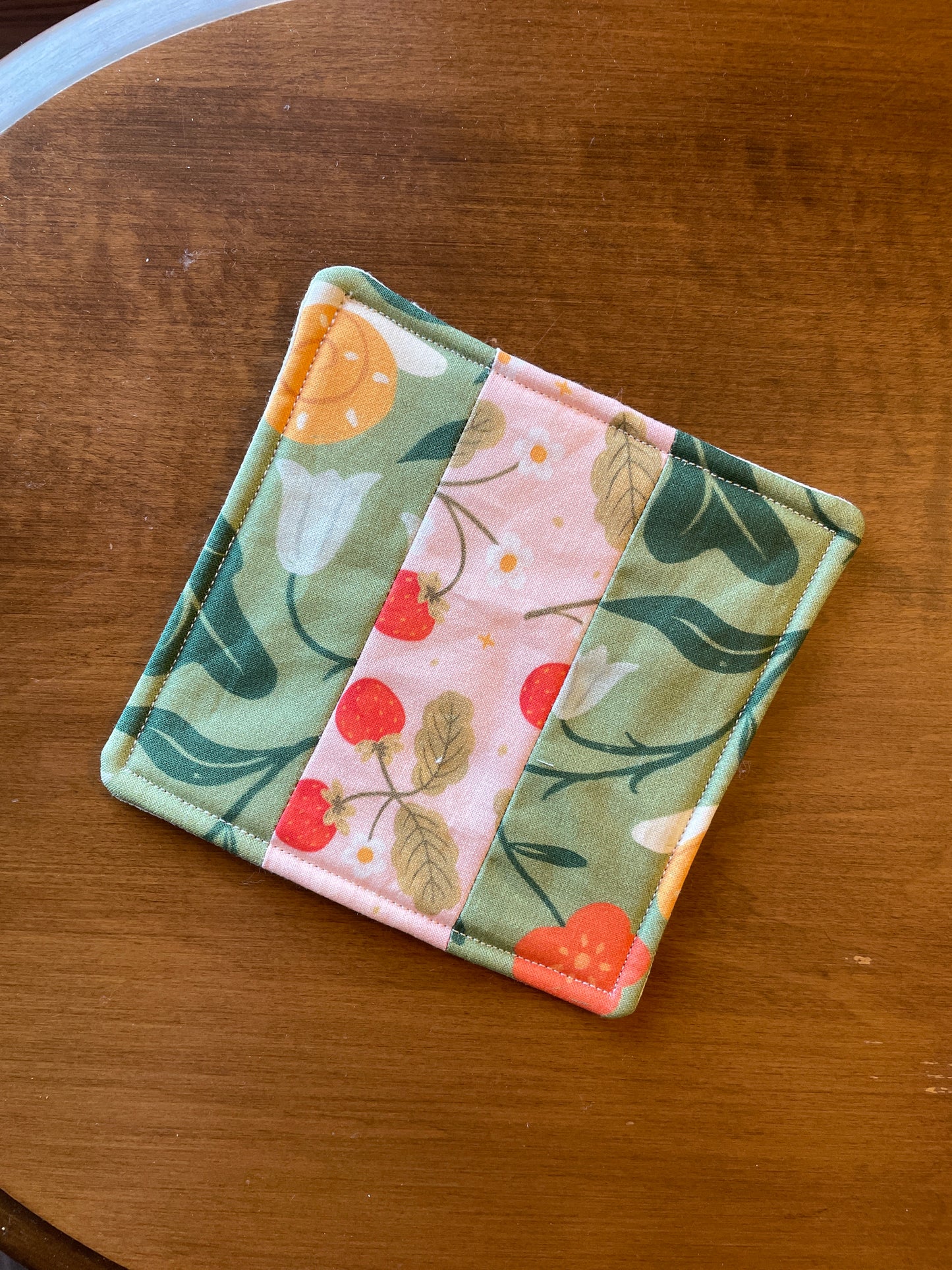 Strawberry + Snails Mug Rug