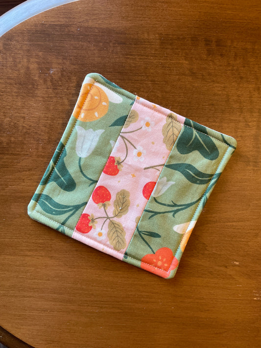 Strawberry + Snails Mug Rug